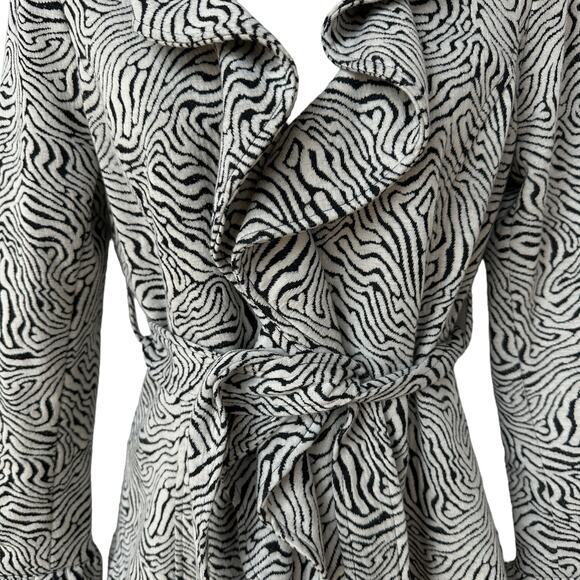 Sandro Studio Blazer Gray Ruffled Belted Geometric Jacket Women's Size Small - Picture 5 of 11